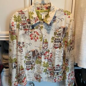 ter Creek Linen Hawaiian City Scape Art To Wear Jacket Blazer Womens PXL